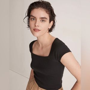 NWOT Madewell Brightside Rib Square-Neck Tee Size L in Black